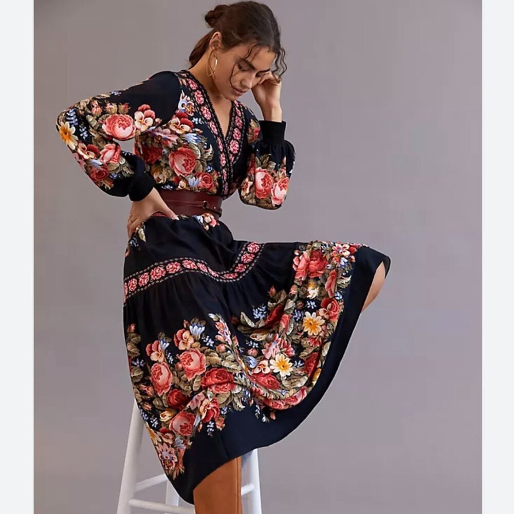 Anthropologie Cecilia Prado NWT Black Floral Maxi Dress Size Medium